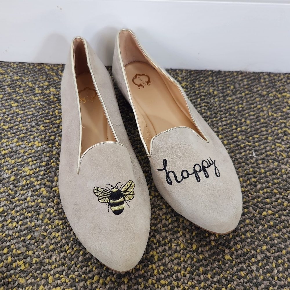 Beige "Bee Happy" Suede Loafers - C Wonder - Women's Slip-On Flats